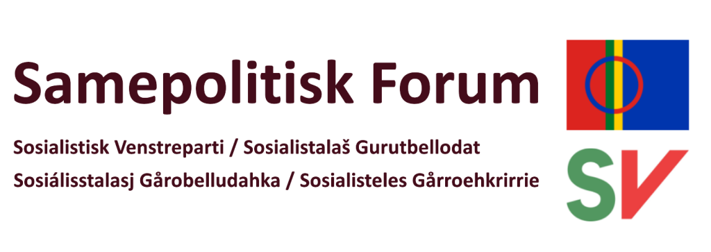 Samepolitisk forum - logo. SV oversatt til nord-, lule,- og sør-samisk.